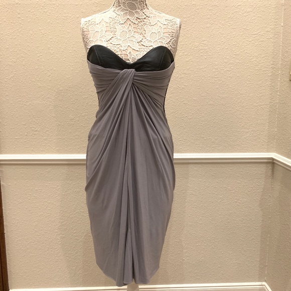 Chris Gramer Leather Accented Mini Dress| Grey/Black Sz. 2 Excellent Condition - Picture 1 of 8